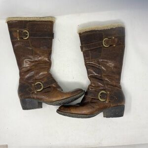 Born Women’s 7.5 Distressed Brown Leather Shearling Lined Tall Heeled Boots